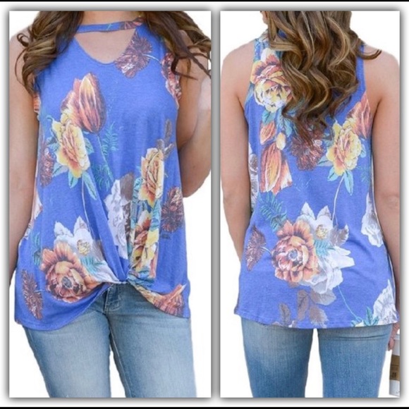 The Maya Top- blue keyhole sleeveless top - Picture 2 of 10